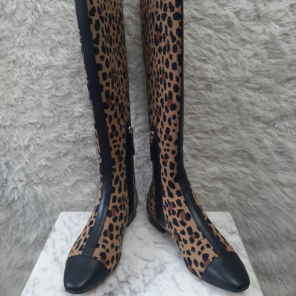 Kate Spade Women's Mikayla Leopard stretch knit 0.59" heel round toe Boots 6.5B - Picture 2 of 7